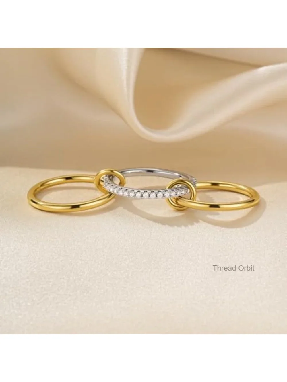 3 Stacked Mixed Metal Ring Set, 18K Gold Plated, Cubic Zirconia Stackable Rings